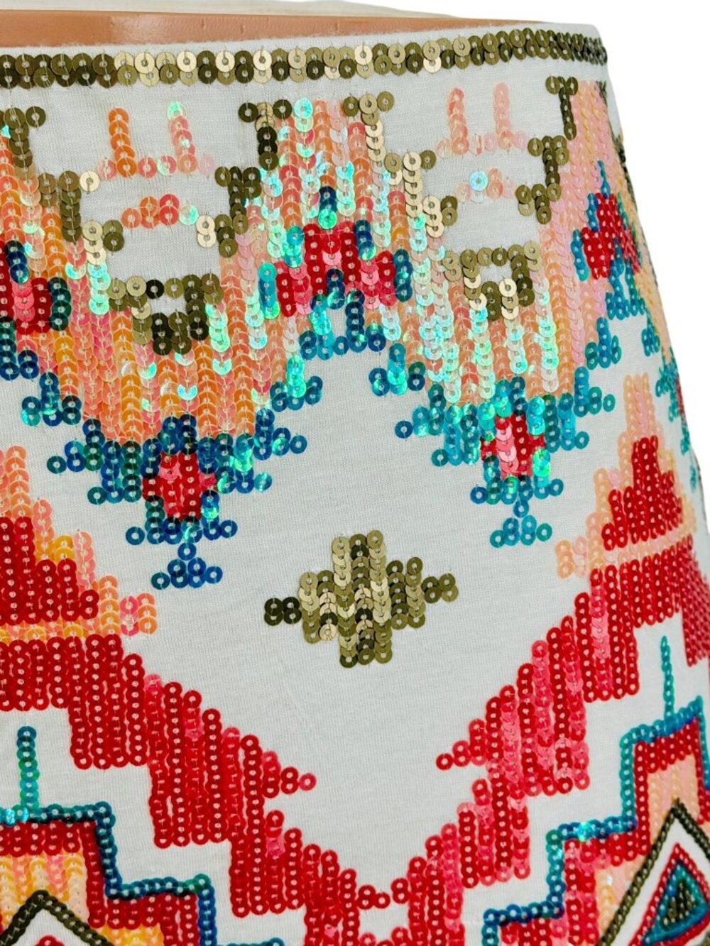 Miami Francescas Sequin Mini Skirt M| Indie Sleaze Bodycon Glam Boho Y2K10 Aztec - Picture 5 of 16